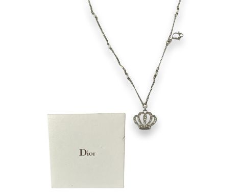 Christian Dior Silver Crown &amp; CZ Pendant on Adjustable Chain Accompanies by the original box, ribbon and care booklet wei