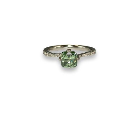 Brand New Ex Display Natural Green 0.90ct Diamond Solitaire with Diamond Set Shoulders in Platinum Mount with E.D.R Certifica