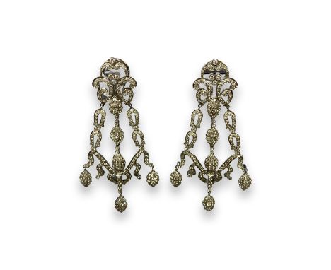 Stunning Pair of Vintage 18ct White Gold &amp; Diamond Chandelier Style Drop Earrings Comprising of approximately 3cts of rou