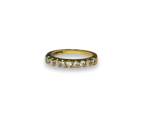 Vintage 9ct Yellow Gold Diamond Half Eternity Ring Comprising of Nine Round Cut Diamonds Weighing Approximately 1/2 Carat Wei