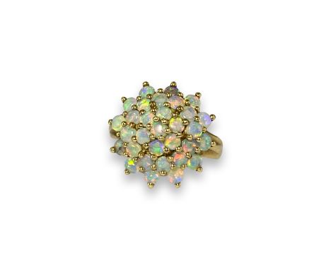 9ct Gold Multi Round Cut Opal Large Cluster Ring Weighing 3.51 grams Size K 