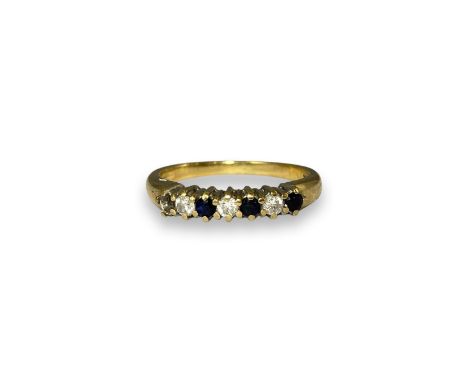 9ct Yellow Gold Diamond &amp; Sapphire Half Eternity Ring weighing 1.62 grams size G - Unfortunately one Sapphire is absent f