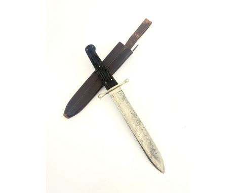 A Victorian Bowie knife, 8 inch blade stamped Silver &amp; Co Old Bond Street, silver plate crossguard with ball quillons and