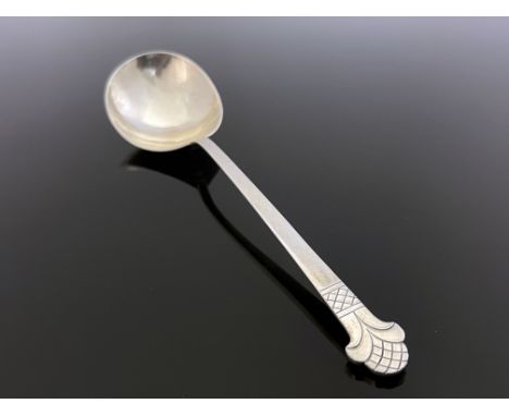 Bernard Cuzner, an Arts and Crafts silver spoon, Birmingham 1943, the deep ladle type bowl on a 17th century style scratch de