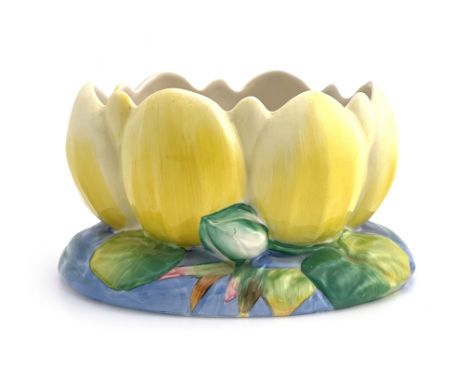 Clarice Cliff for Newport Pottery, a Water Lily bowl, relief moulded, printed Clarice Cliff mark, 22.5cm long