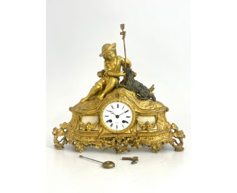 A late 19th Century French gilt ormolu bracket clock, circa 1870, of Baroque design, surmounted with a model of a seated boy 