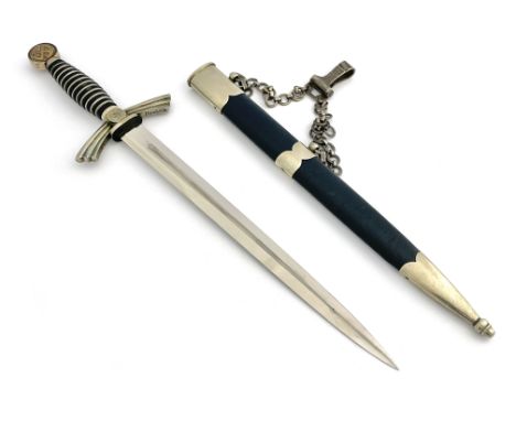 Third Reich German Airforce (Luftwaffe) first pattern Officer's dress dagger, housed in dark blue leather scabbard with plate