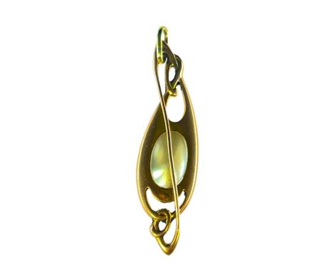 Barnet Henry Joseph, an Arts and Crafts 9 carat gold and pearl pendant, open knotted tendril form with central natural pearl 