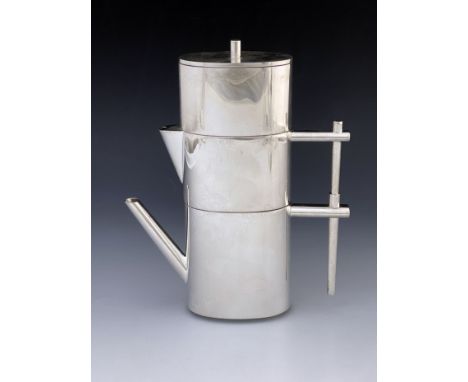 Giacomo Vavassori for Vavassori and Pirovano, an Italian Modernist silver three piece stacking tea set, Milan circa 1968, ret