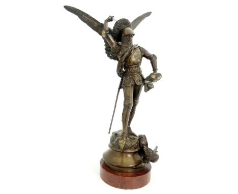 Emmanuel Fremiet (French, 1824-1910), Saint Michel, signed, No.584 and dated 1878?, bronze, dark brown patina, mounted on a r