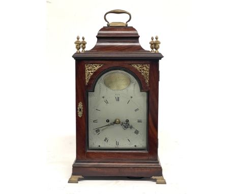 William Beavington, Stourbridge, a George III mahogany bracket clock, caddy top with brass swing handle and gilt metal urn fi