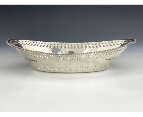 A Victorian silver basket, James Dixon &amp; Sons, London 1896, reticulated boat form, beaded and pierced with garlands,  24c