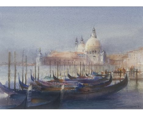 Ian Armour-Chelu (British, 1928-2000), The Salute on a Sunny Morning; Sunset Behind Albi Cathedral and Canal in October Light