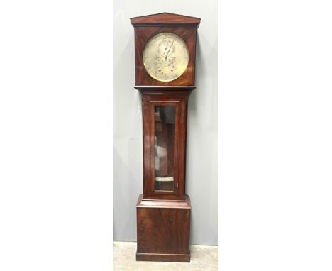 Hutton, Edinburgh, a George III mahogany longcase regulator clock, scroll pediment with brass roundels, circular silvered dia