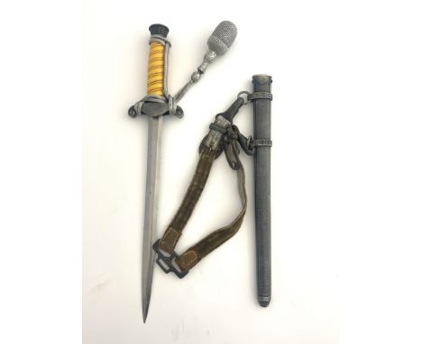 Third Reich German Army (Heer) Officer's dress dagger, housed in hammered scabbard with two hanging straps and silver portepe