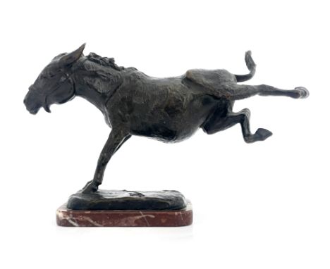 Jacques Froment-Maurice (French, 1864-1947), Rearing Donkey, signed, bronze, with Hebrard Foundry stamp, mounted on a pink ve