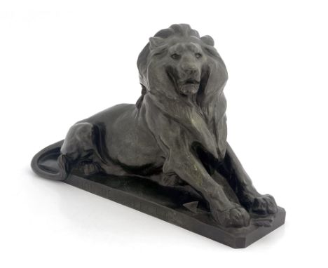 Frederic Auguste Bartholdi (French, 1834-1904), Lion de Belfort, signed and titled, green patinated bronze, integral plinth, 