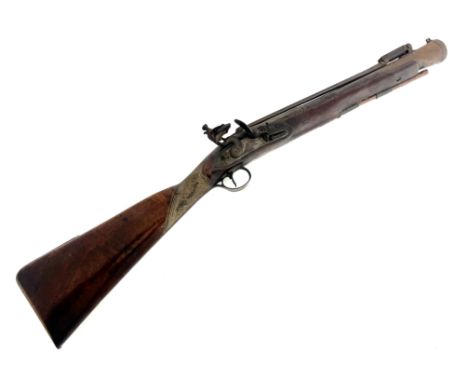 An early 19th century flintlock blunderbuss, J &amp; Richards, 15 inch three stage steel barrel, spring bayonet release to ta