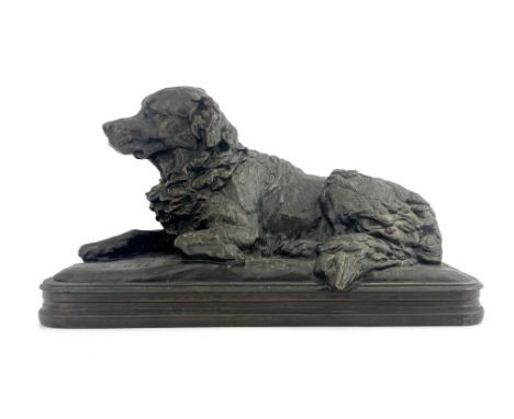 Emmanuel Fremiet (French, 1824-1910), recumbent dog, signed, bronze, 15 by 25cm 