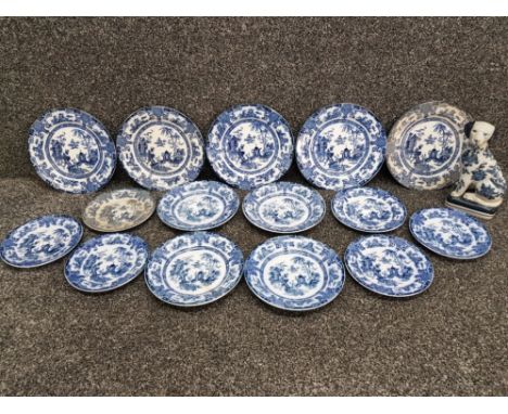 15 vintage Maling Cetem ware plates together with a ironstone china dog ornament