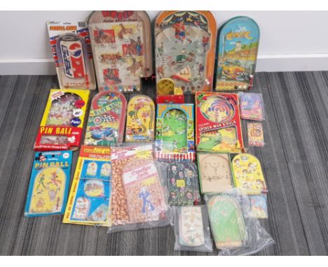 21 vintage minature Bagatelle and pinball games, Pepsi, spiderman etc