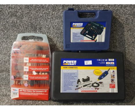 Power Craft 160W combitool and mini tool accessory kit, Promax 400 piece rotary tool accessory kit.