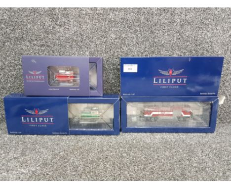 Two Lilliput First Class locomotives: L142106 HOe, and L142122 HOe, and a Lilliput L142127, all boxed.