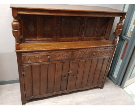 Carved oak buffet backed sideboard, 139x48cm, height 132cm