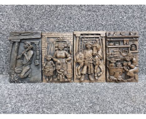 4 vintage Robert Olley cold cast resin plaques, all signed bottom right