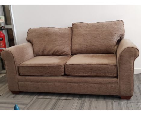 Upholstered light brown fabric 3 piece suite comprising of 2 seater sofa, armchair and footstool