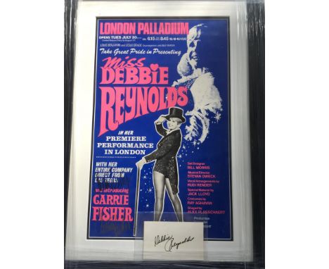 A framed and glazed signed poster for a performance by Debbie Reynolds at the Lindon Palladium also featuring her daughter Ca