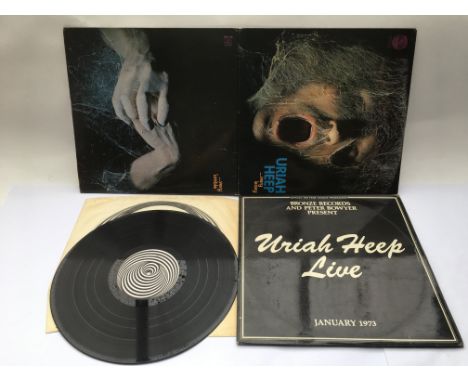 A first UK pressing of 'Very Eavy, Very Umble' by Uriah Heep 6360 006, vinyl Ex, sleeve VG+, together with 'Uriah Heep Live' 