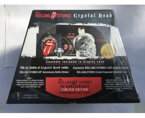 A sealed limited edition Rolling Stones 50th anniversary crystal head bottle of vodka.