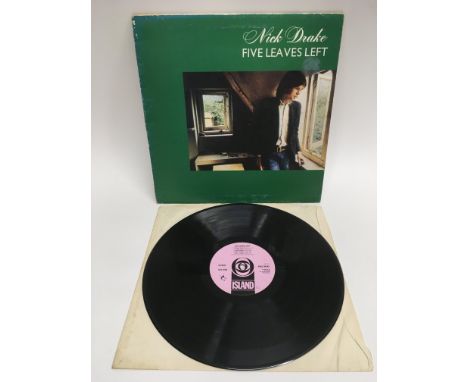 A first UK pressing of 'Five Leaves Left' by Nick Drake, Island ILPS-9105. This version is the rough label one with black blo
