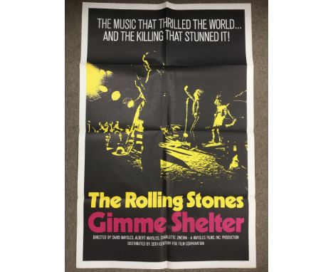 A US one sheet film poster for The Rolling Stones 'Gimme Shelter' music documentary movie, 1970. Approx 104cm x 68cm. Folded.