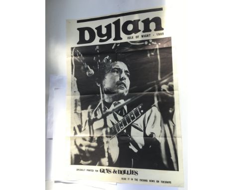 A vintage poster of Bob Dylan at the Isle of Wight 1969, specially printed for Guys &amp; Dollies of The Evening News. Folded