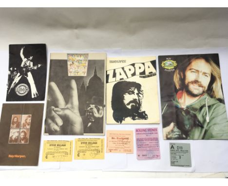 A collection of concert programs and tickets. Artists include The Who, The Rolling Stones, Dr Feelgood and others.