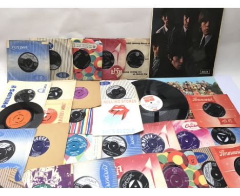 An early UK issue of 'Sgt Pepper' by The Beatles, 'Rolling Stones No.2' plus various rock n roll 7inch singles by various art