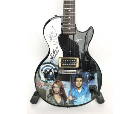A promotional ‘Just My Luck’ Epiphone Les Paul Jnr electric guitar featuring a Just My Luck graphic printed over the body of 