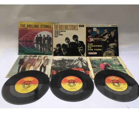 Two Rolling Stones EPs, a Dutch issue 7inch single of 'The Last Time' b/w 'Play With Fire', three early Chuck Berry 7inch sin
