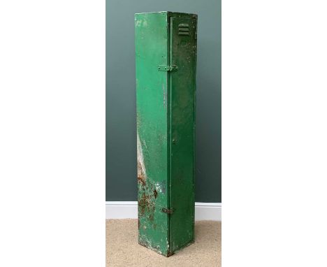 VINTAGE METAL LOCKER/GUN CABINET with a single door, painted green, 170cms H, 31cms W, 31cms D