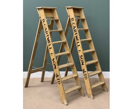 VINTAGE TRADESMAN'S STEPLADDERS (2), with eight treads and with painted trade name 'R Cartmell &amp; Son Ltd'