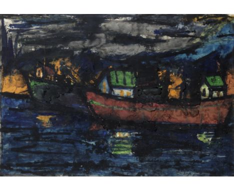 K.H. Ara (Indian, 1917-2001)Untitled (Boats) signed lower rightWatercolour on paper31.2 x 45.2cm (12 5/16 x 17 13/16in).Footn