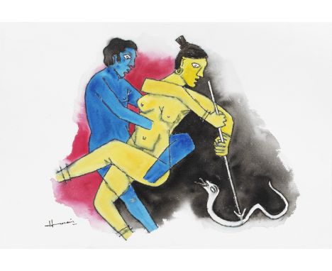 Maqbool Fida Husain (Indian, 1915-2011)Untitled (Woman spearing snake) signed lower leftwatercolour on paper38.1 x 56cm (15 x