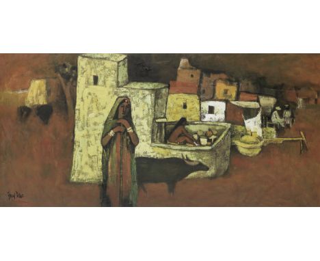 Arup Das (Indian, 1924-2004)Untitled (Villagers) signed lower leftoil on canvas61 x 122cm (24 x 48 1/16in).Footnotes:Provenan