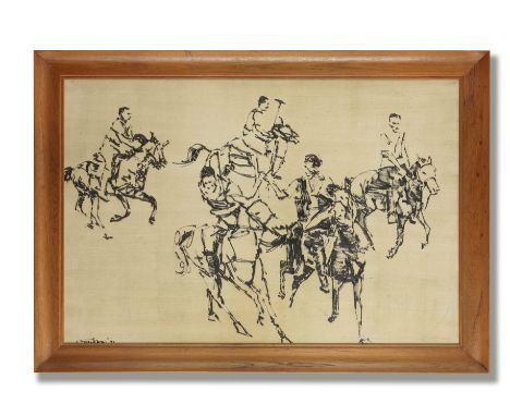 Ismail Gulgee (Pakistani, 1926-2007)Untitled (Polo Players) signed and dated Gulgee'71 lower leftoil on canvas77 x 114cm (30 