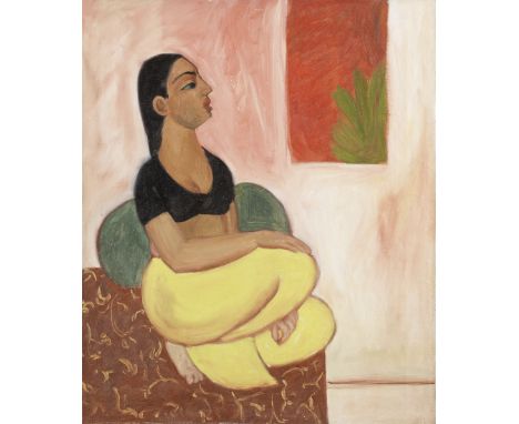 Sudhir Patwardhan (Indian, b. 1949)Woman in black blouse  signed and dated 1988 with title on the reverseoil on canvas61 x 50