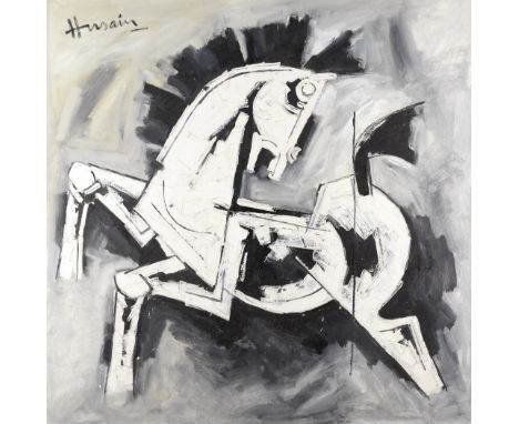 Maqbool Fida Husain (Indian, 1915-2011)Untitled (Horse) signed upper leftoil on canvas120.5 x 120cm (47 7/16 x 47 1/4in).Exec