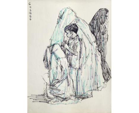 Ismail Gulgee (Pakistani, 1926-2007)Untitled (Four figures) signed upper leftfelt tip on paper74.5  x 54cm (29 5/16 x 21 1/4i