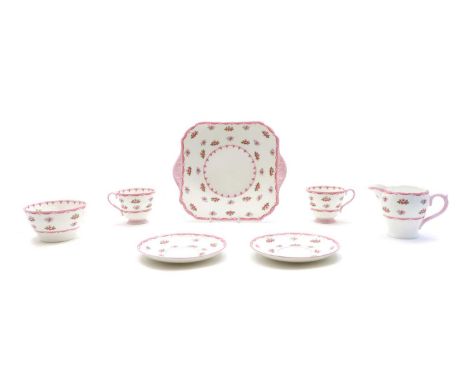 A Shelley tea service, comprising six cups and saucers, and plates, milk jug, sugar bowl, sandwich plateCondition report: Sug